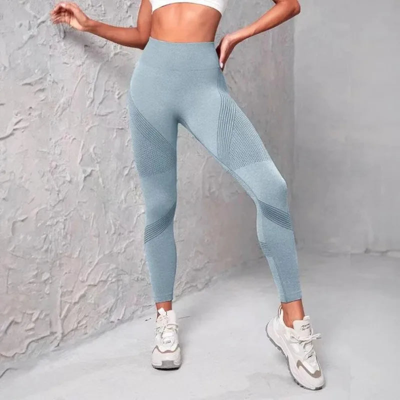 High Waist Fitness Striped Mesh Leggings