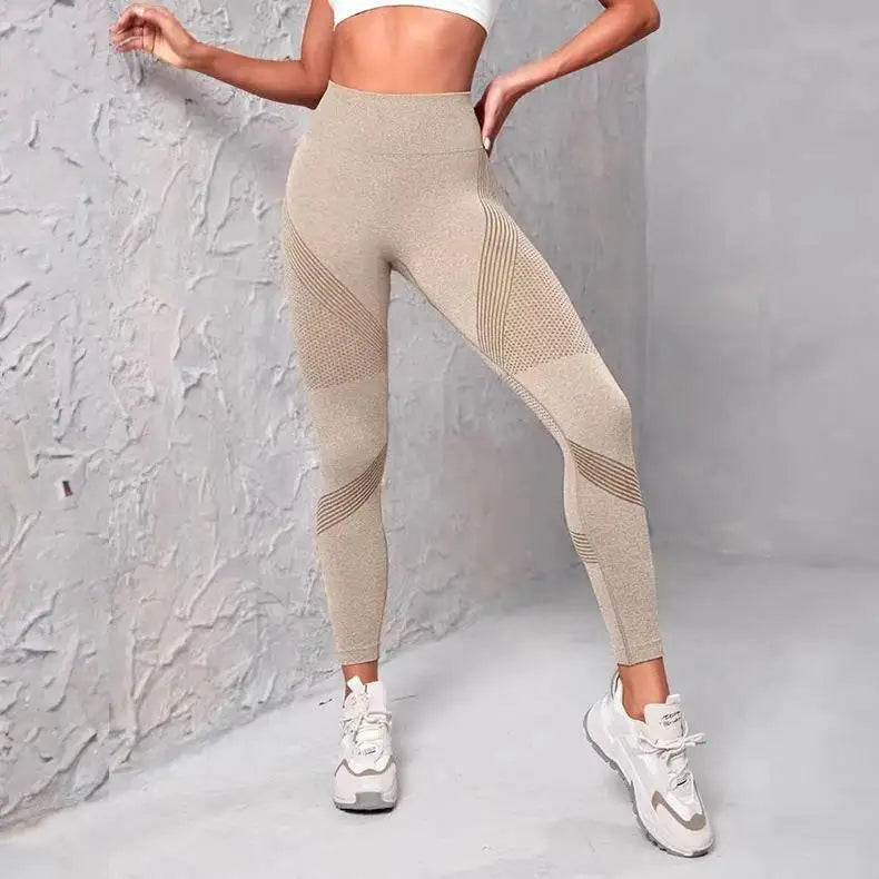 High Waist Fitness Striped Mesh Leggings