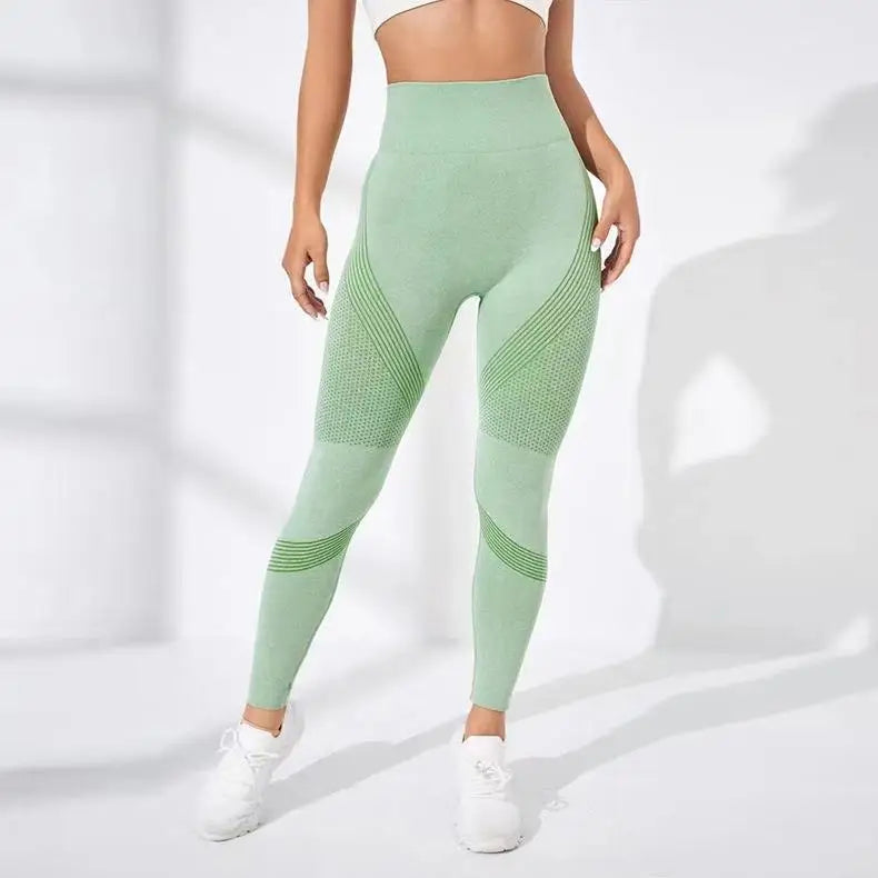 High Waist Fitness Striped Mesh Leggings