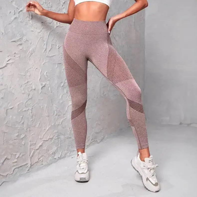 High Waist Fitness Striped Mesh Leggings