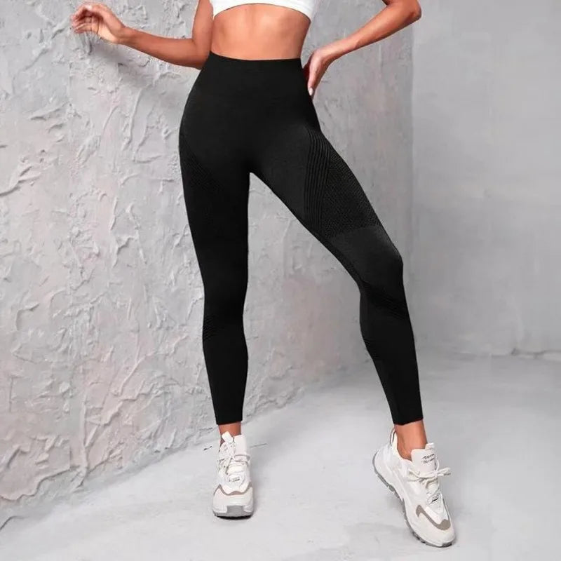 High Waist Fitness Striped Mesh Leggings