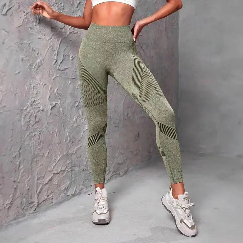 High Waist Fitness Striped Mesh Leggings