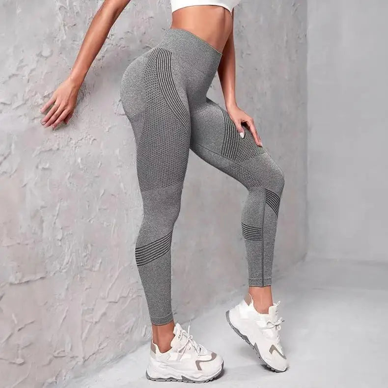 High Waist Fitness Striped Mesh Leggings